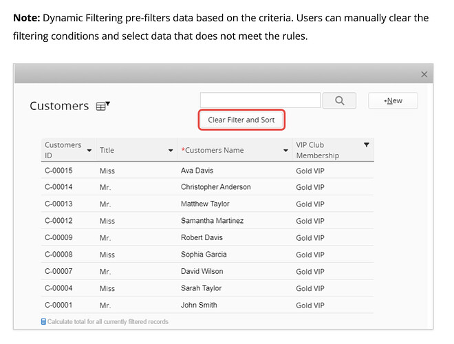 Dynamic Filtering Screenshot